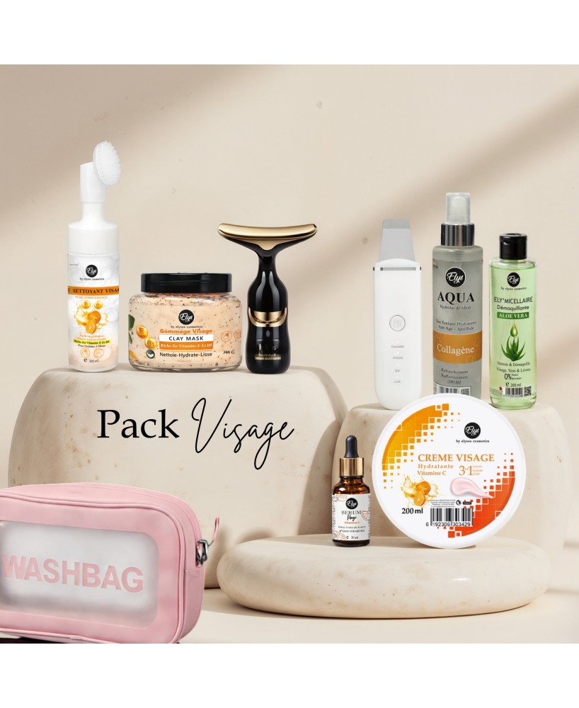 Pack Soin Visage Complet ELYS –  Vitamine C – 8 Produits + Appareils Beauté + Sac Cadeau