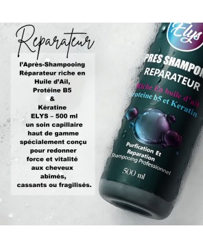 Après-Shampooing Réparateur riche en Huile d’Ail, Protéine B5 & Kératine – ELYS – 500 ml