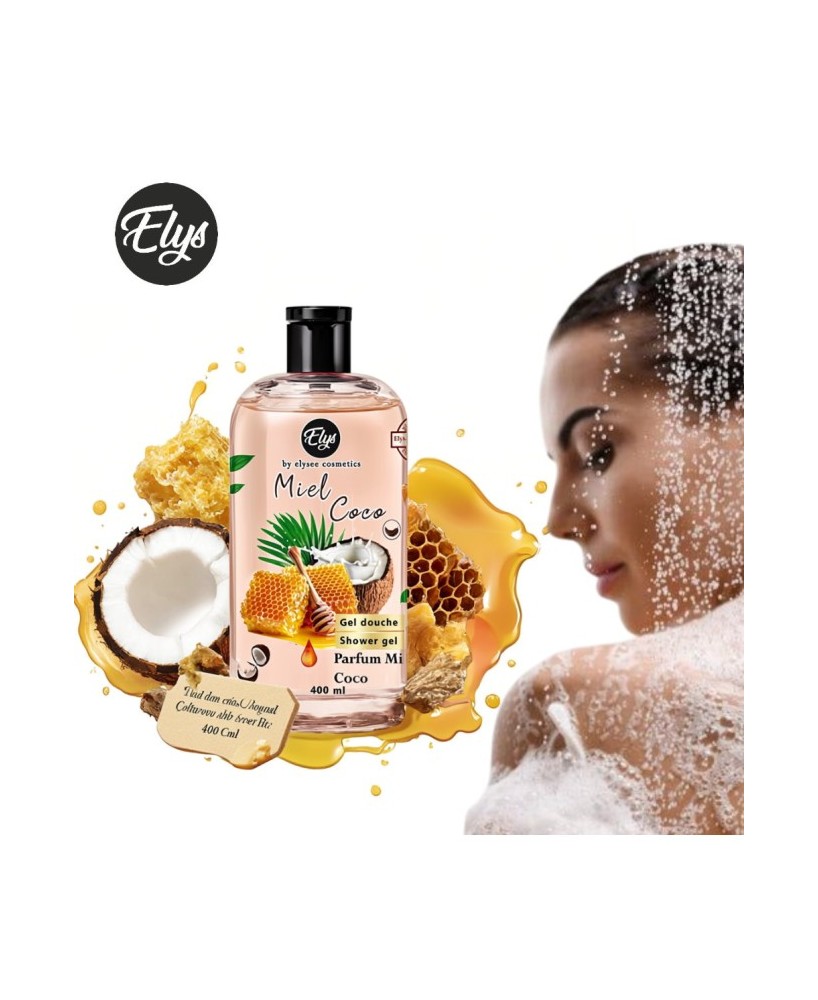 ELYS Gel Douche Miel & Noix de Coco – 400 ml (Carton de 12 pièces + 1 gratuite)