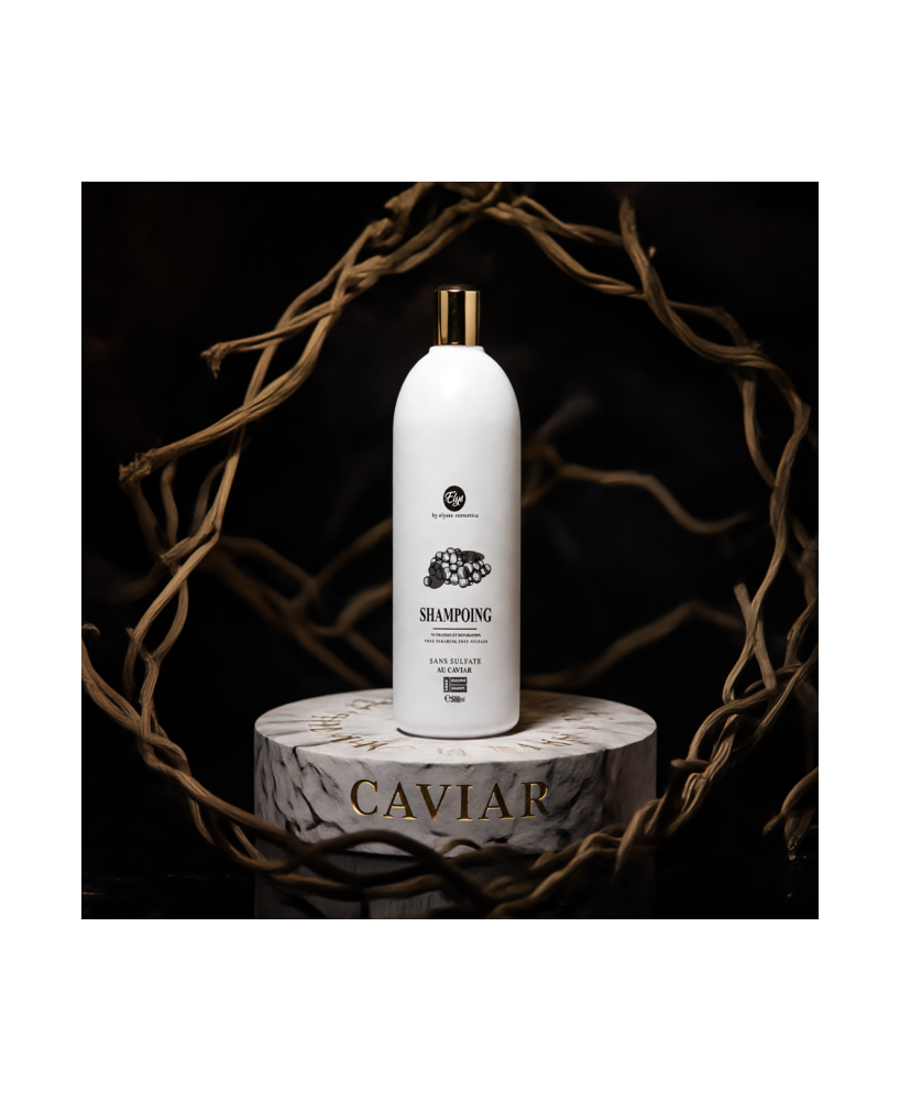 Shampooing Bio au Caviar – ELYS – Sans Sulfate – 500 ml (Carton de 6 pièces + 1 gratuite)