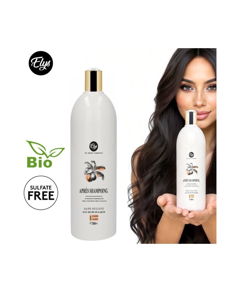 Après-Shampooing Bio au Beurre de Karité – ELYS – Sans Sulfate – 500 ml (Carton de 6 pièces + 1 gratuite)