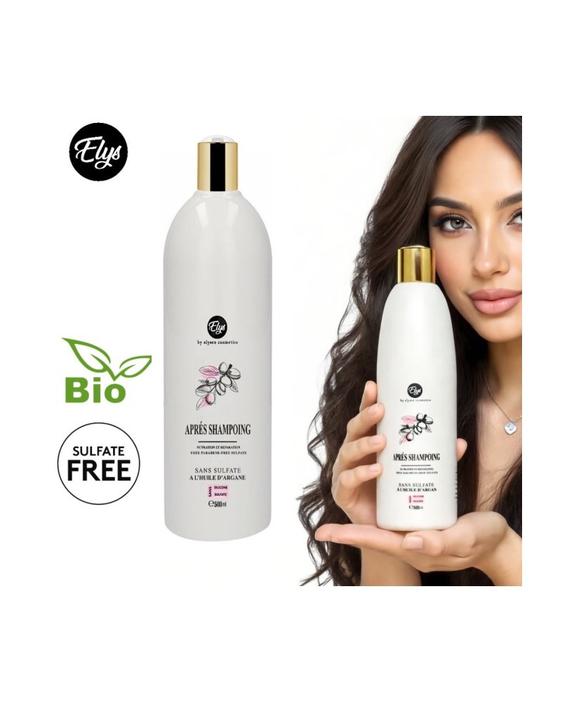 Après-Shampooing Bio à l’Argan – ELYS – Sans Sulfate – 500 ml (Carton de 6 pièces + 1 gratuite)